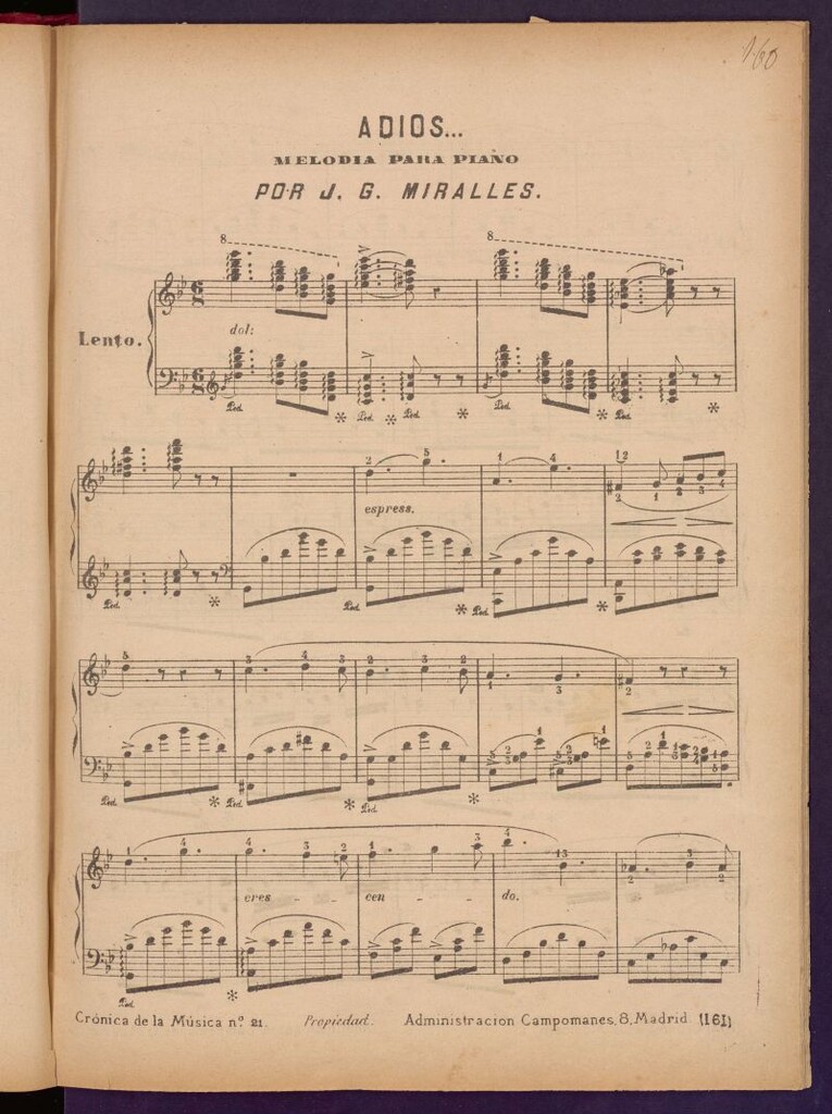 Miniatura de Adiós: melodía para piano