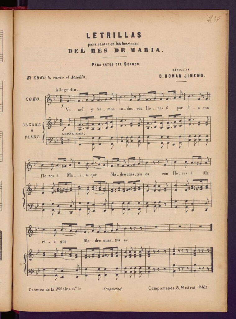 Miniatura de Letrillas para cantar en las funciones del mes de María: para antes de la función