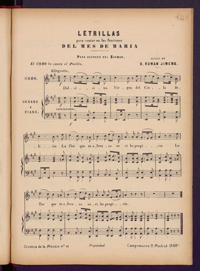 Miniatura de Letrillas para cantar en las funciones del mes de María: para después del sermón
