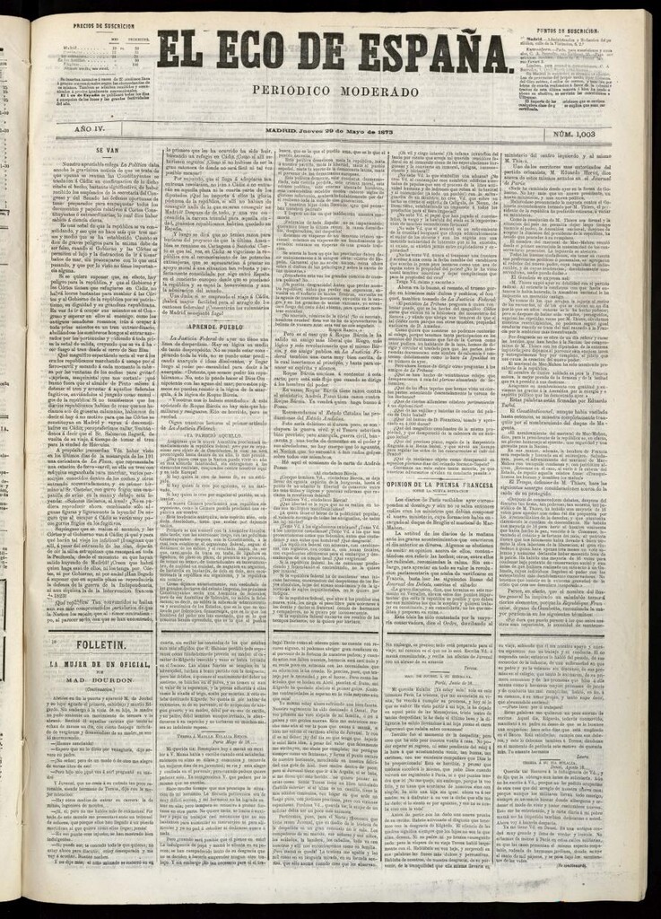 Miniatura de El Eco de España del 29 de mayo de 1873