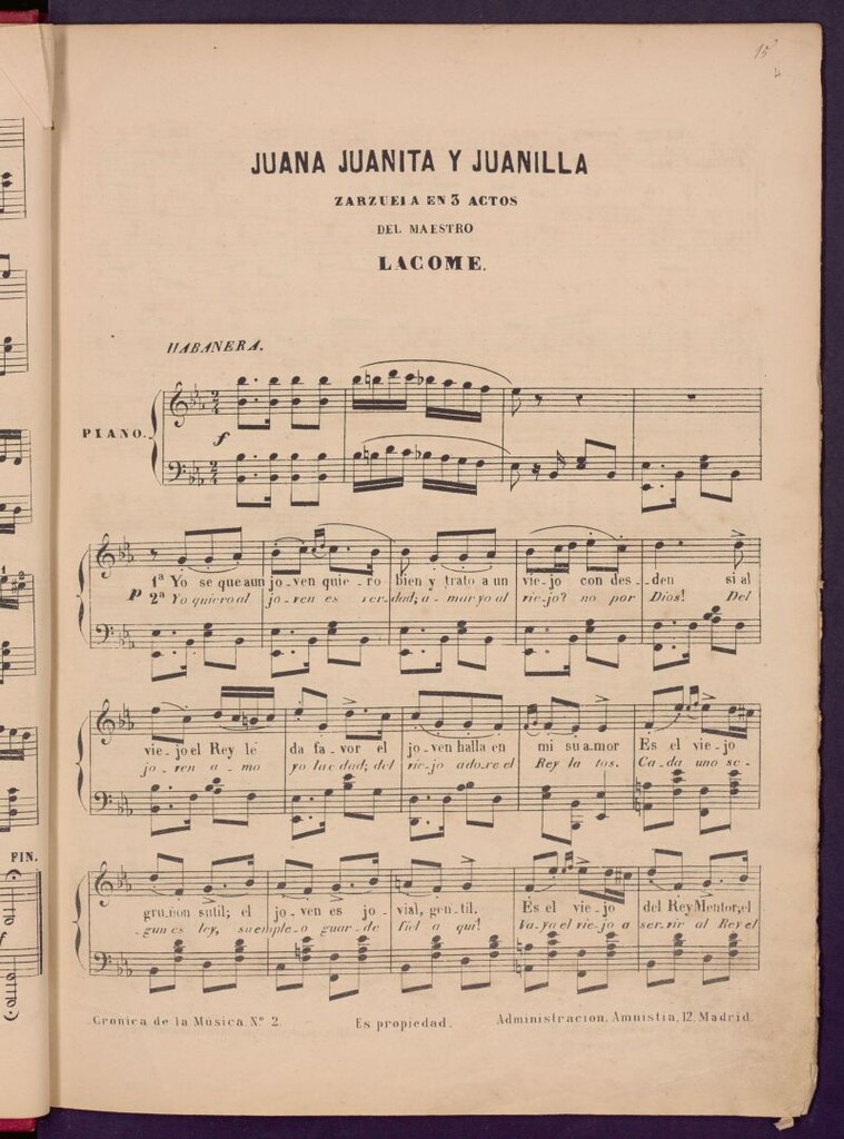 Miniatura de Juana, Juanita y Juanilla: zarzuela en 3 actos : habanera