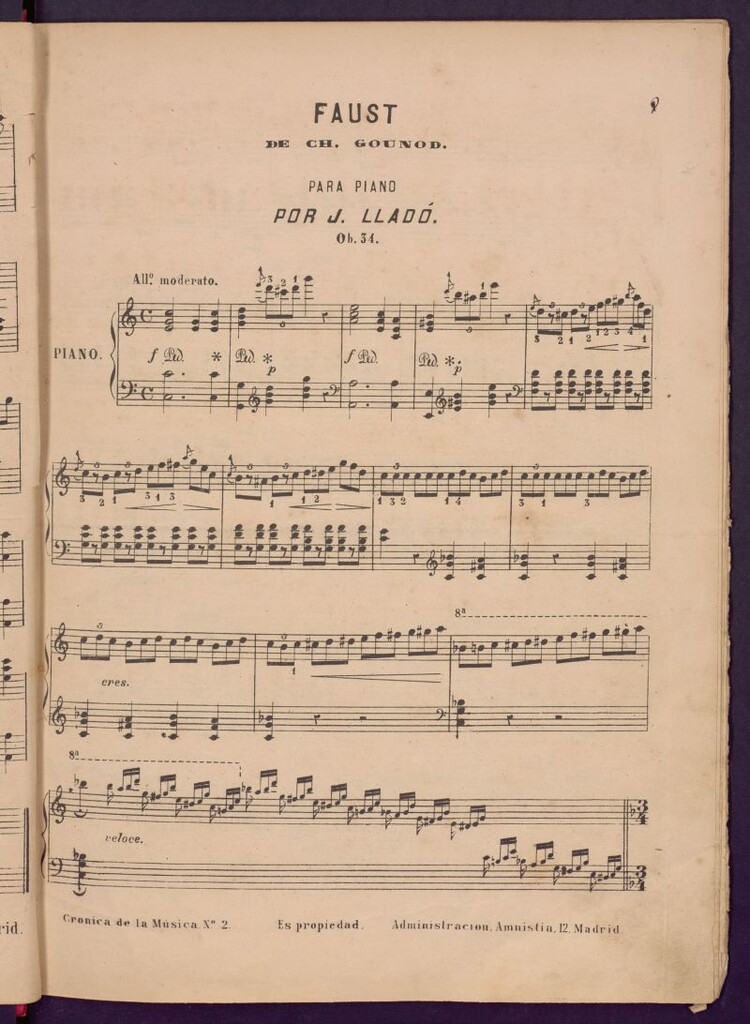 Miniatura de Faust de Ch. Gounod para piano, ob. 34