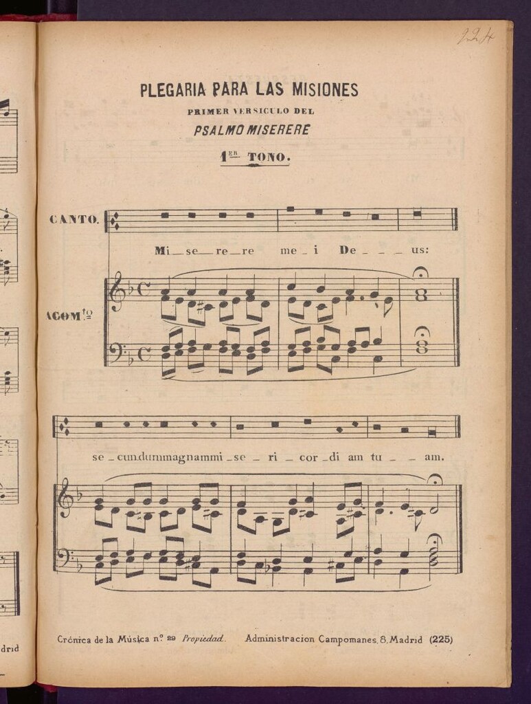 Miniatura de Plegaria para las misiones : Primer versículo del Psalmo Miserere : 1er Tono
