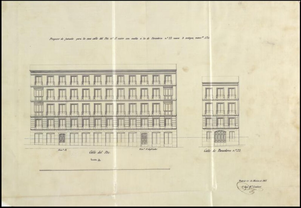 Miniatura de D. Luis Bruguera, para construir de nueva planta la casa de su propiedad, sita en la calle del Pez nº 17, con accesorias a la de Panaderos nº 22.