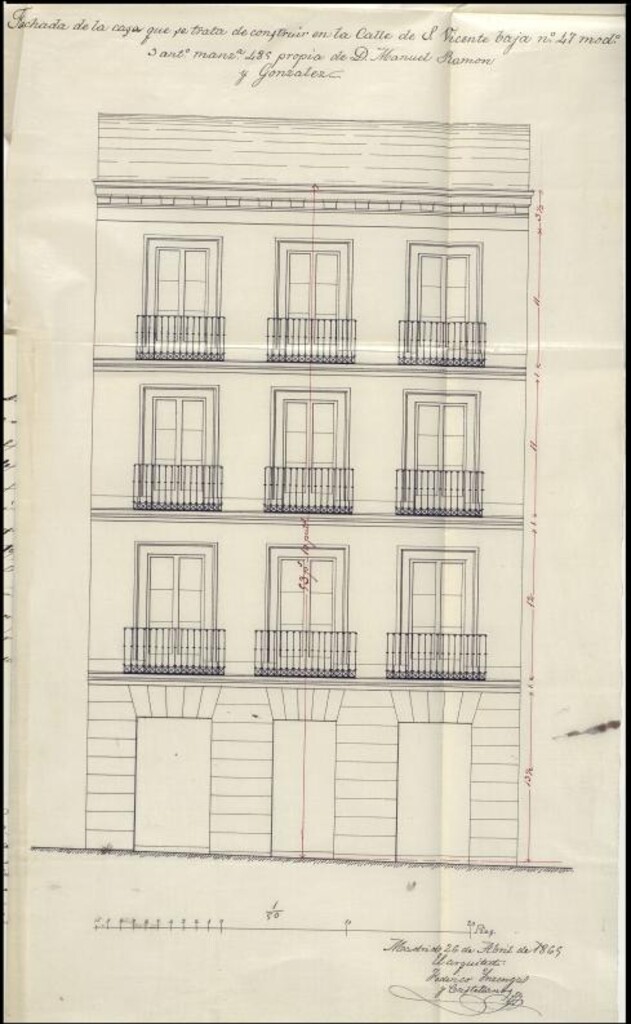 Miniatura de D. Manuel Ramón y González, para construir de nueva planta en la calle de S. Vicente Alta nº 47 moderno, manzana 485.
