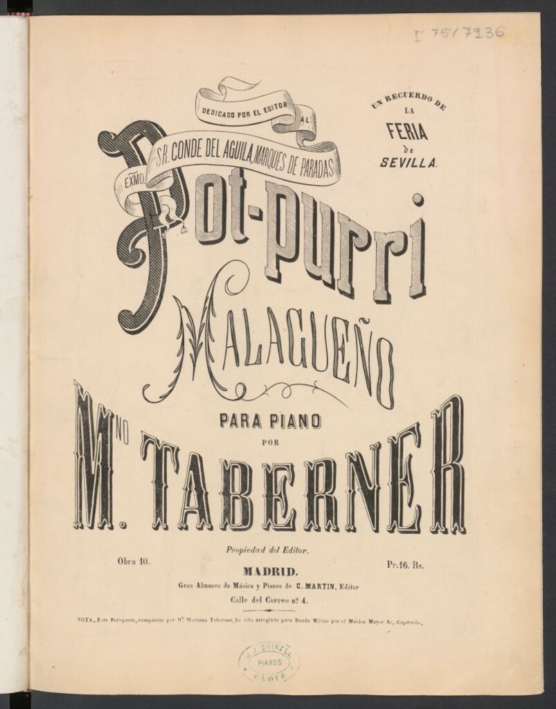 Miniatura de Pot-purri malagueño : un recuerdo de la feria de Sevilla : para piano