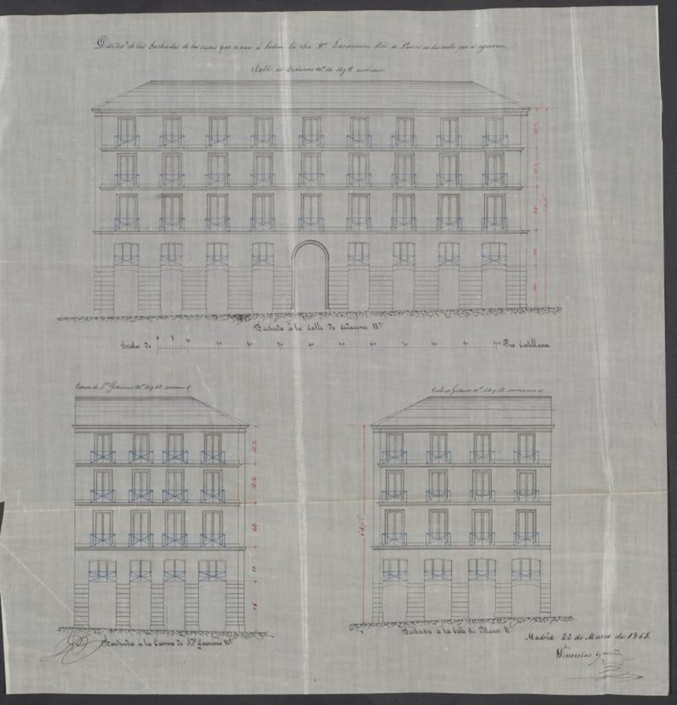 Miniatura de D. Manuel Pastor y Polo, en nombre de su sra. Madre, en solicitud de licencia para construir en el terreno de su propiedad, sito en la Carrera de S. Jerónimo nº 41 y 43, con vuelta a la de Cedaceros y Gitanos.