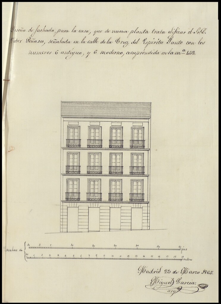 Miniatura de D. Víctor Peñasco y Otero, para construir de nueva planta su casa calle de la Cruz del Espíritu Santo nº 6 moderno, manzana 452.