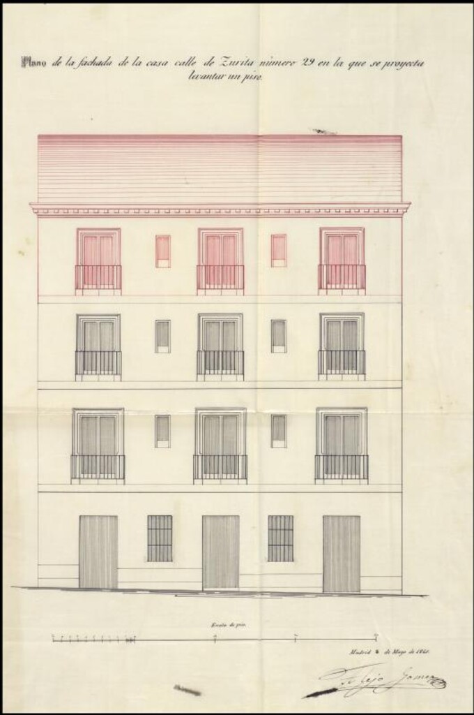 Miniatura de D. José Tello, en solicitud de licencia para levantar en la fachada el piso 3º interior que tenia su casa calle de Zurita nº 29.