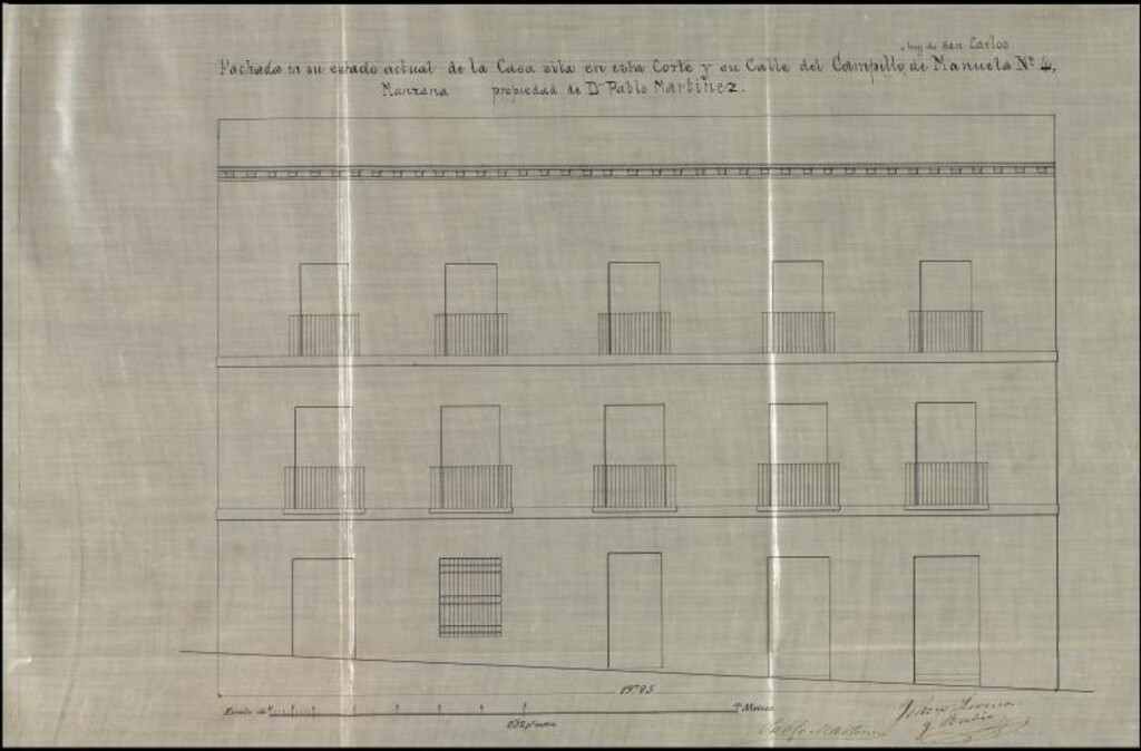 Miniatura de Expediente sobre licencia  para levantar un piso tercero y efectuar otras obras en la casa nº 4 de la calle de S. Carlos, solicitada por D. Pablo Martínez.