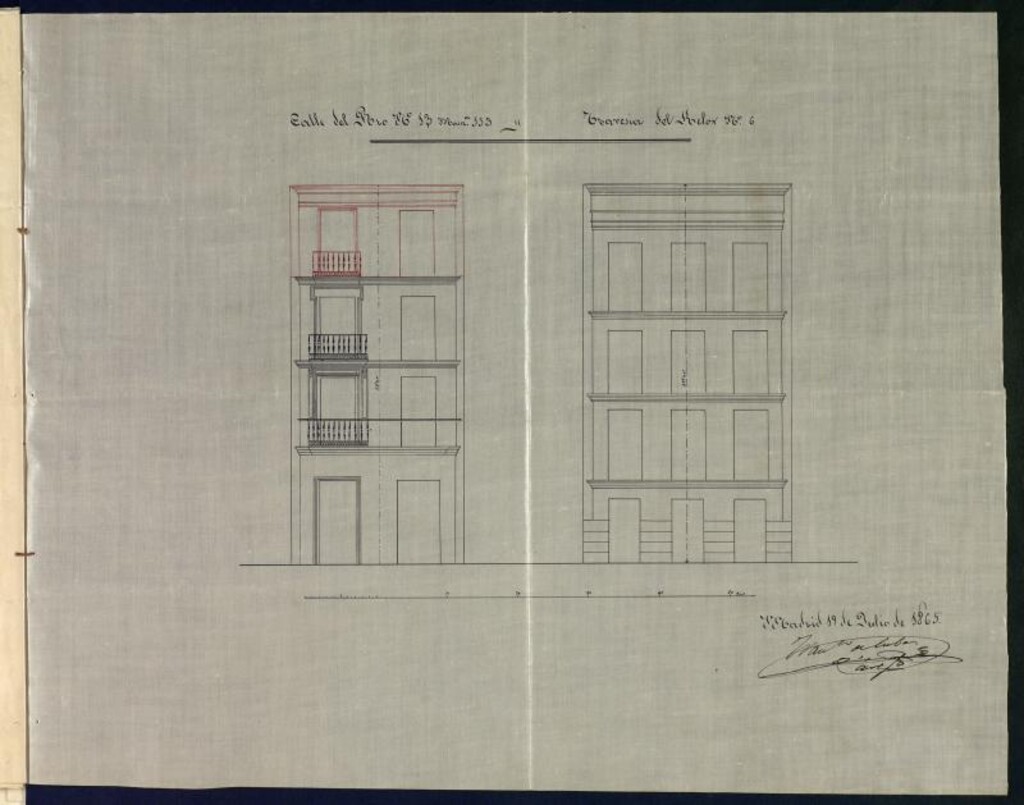 Miniatura de D. Juan Cuny, para construir de nueva planta y aumentar un piso en la calle del Río nº 13, con vuelta a la Travesía del Reloj, nº 6.
