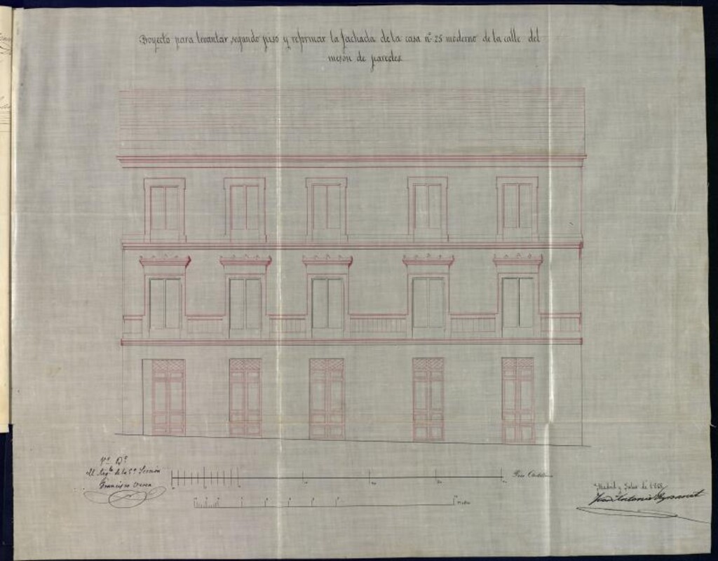 Miniatura de D. Manuel García Fonceda, para levantar un 2º piso en la casa nº 25 moderno de la calle de Mesón de Paredes.