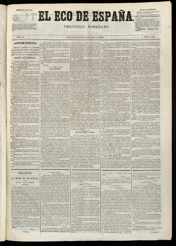 Miniatura de El Eco de España del 11 de junio de 1873