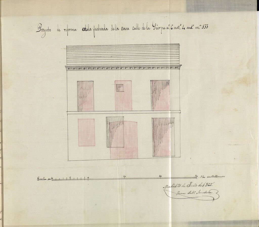 Miniatura de D. Gregorio Orueta, pidiendo rectificación de huecos de fachada de la casa calle de la Sierpe nº 4.