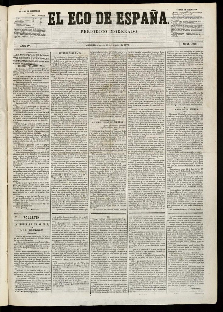Miniatura de El Eco de España del 12 de junio de 1873