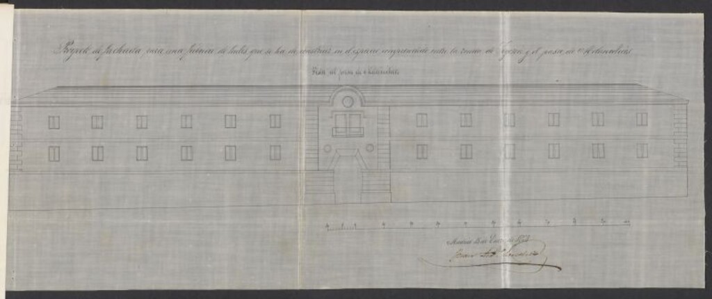 Miniatura de D. Juan Estrada y D. Juan Francisco Cardador, expediente instruido en solicitud de licencia para edificar una casa como destino a fábrica de hules, entre la Ronda de Segovia y Paseo de los Melancólicos.