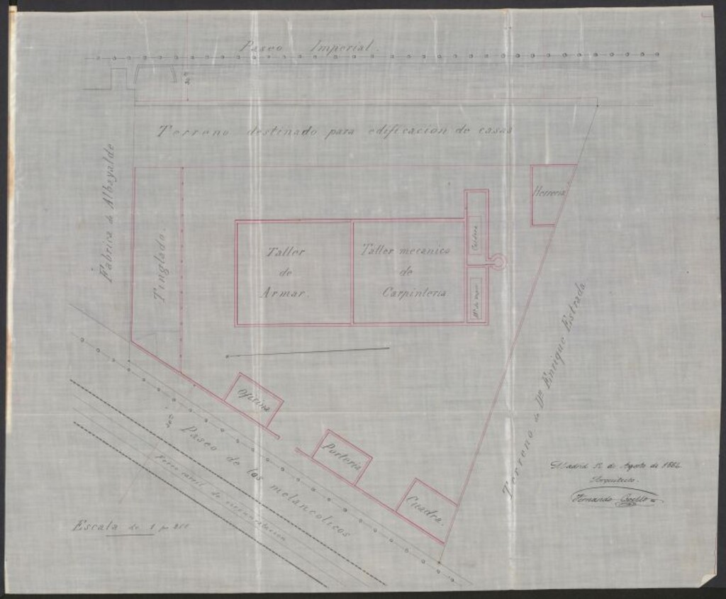 Miniatura de D. Enrique, expediente instruido en solicitud de licencia para construir un taller mecánico de carpintería entre los Paseos Imperial y de Melancólicos.