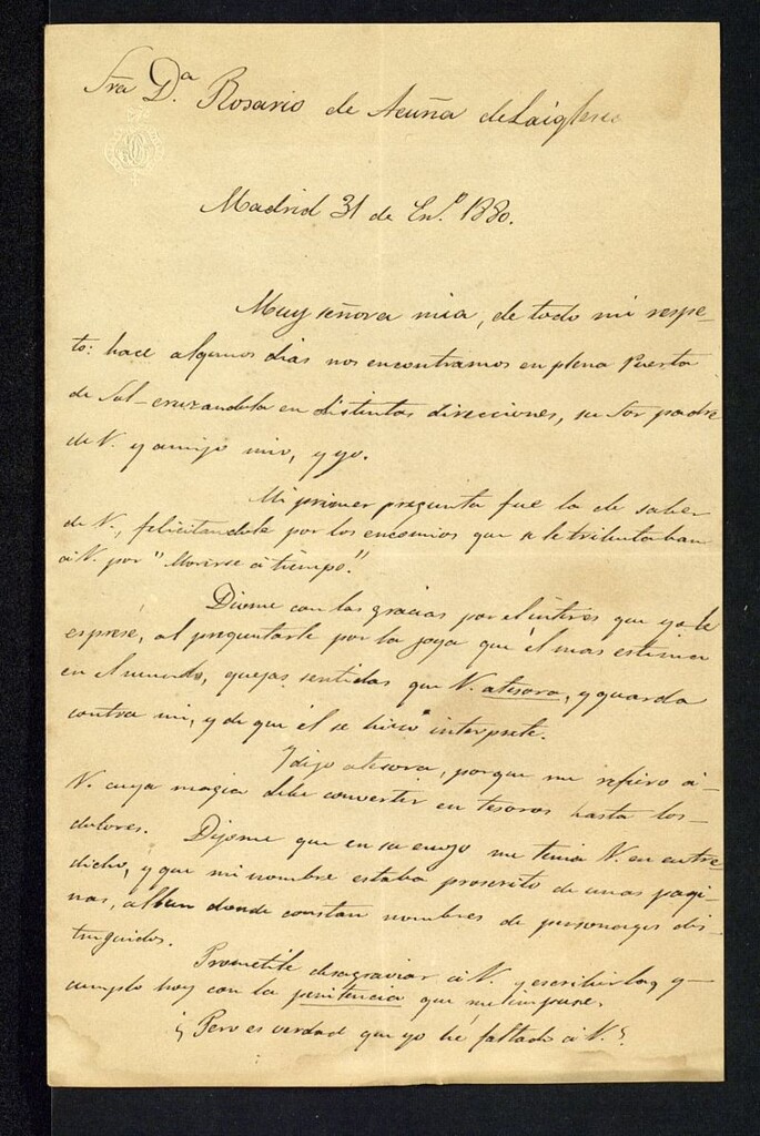 Miniatura de Carta a Rosario de Acuña de Laiglesia