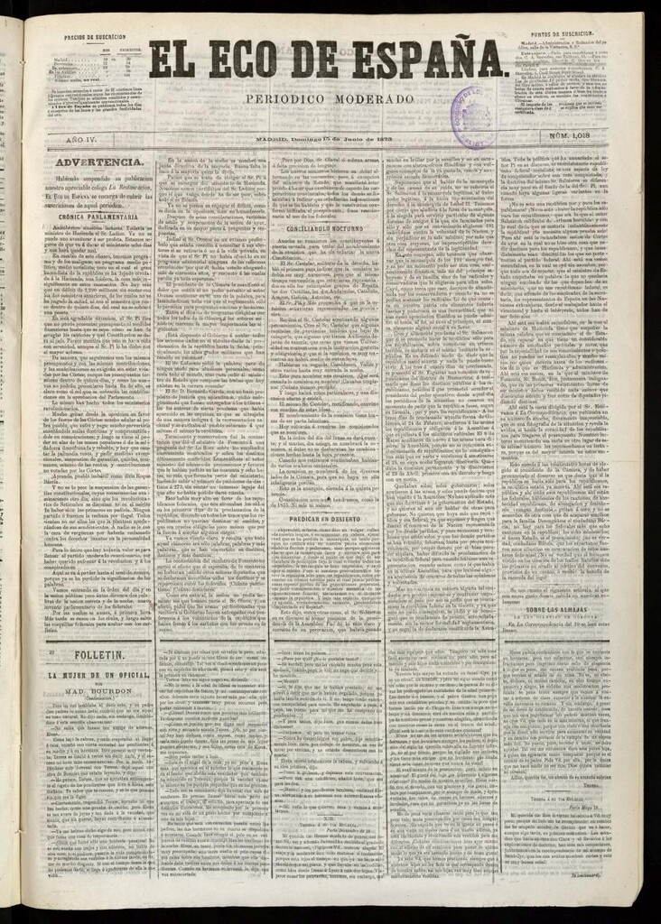 Miniatura de El Eco de España del 15 de junio de 1873