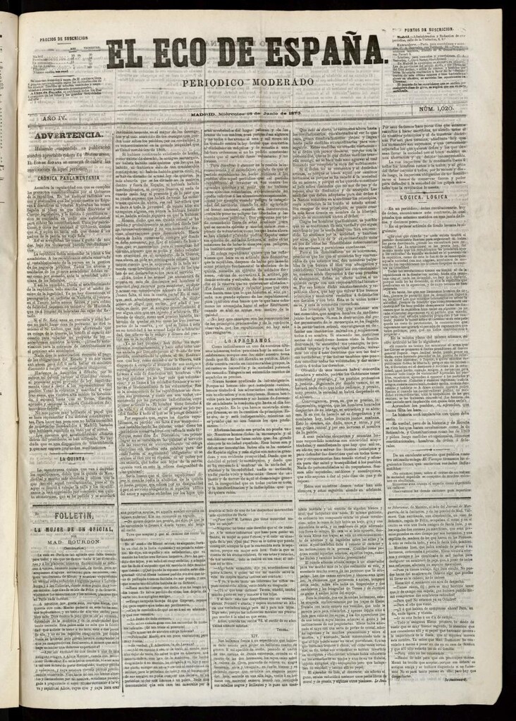 Miniatura de El Eco de España del 18 de junio de 1873