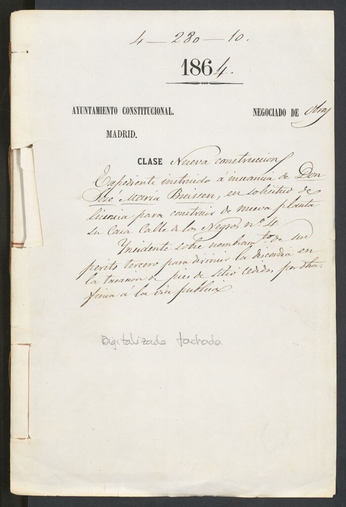 Miniatura de D. José María Buisen, en solicitud de licencia para construir de nueva planta la casa calle de los Negros nº 4.