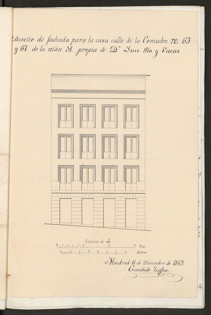 Miniatura de D. Luis Plá y Vicens, en solicitud de licencia para construir de nueva planta su casa calle de la comadre nºs 65 y 67, manzana 51.