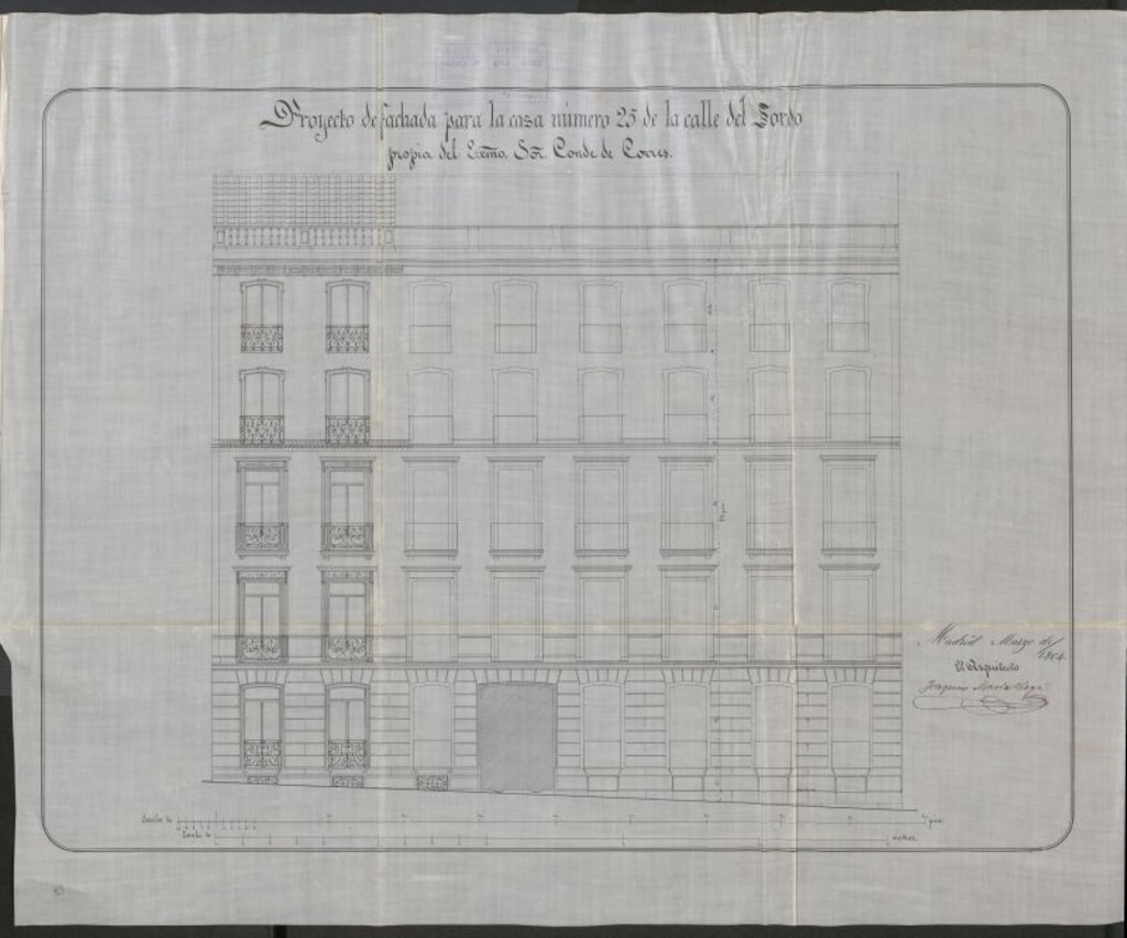 Miniatura de D. Joaquín de Acuña, a nombre del Excmo. Sr. Conde de Corres, para construir de nueva planta la casa nº 25 de la calle del Sordo.