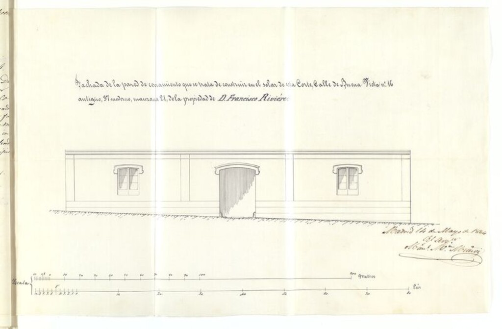 Miniatura de D. Francisco Riviere, dueño de la casa nº 32, de la calle Zurita, con accesorias a la de Buenavista nº 37, en solicitud de licencia para construir un muro de cerramiento por la última calle.