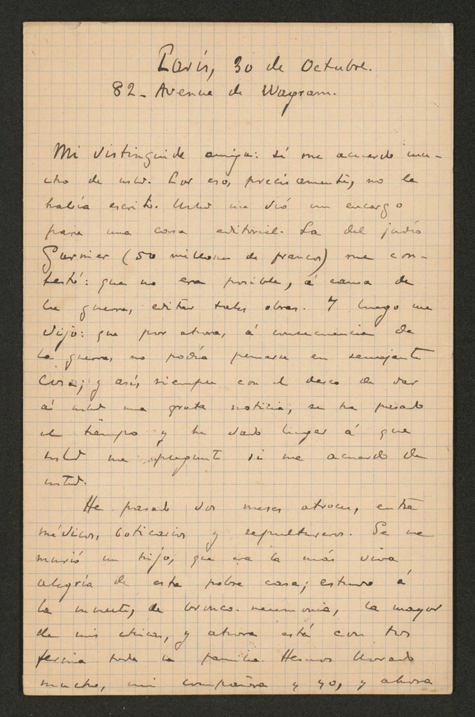 Miniatura de [Carta],  Octubre 30, Paris a [Rosario de Acuña]