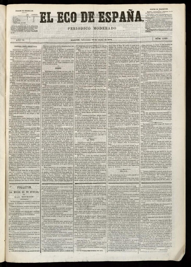 Miniatura de El Eco de España del 25 de junio de 1873