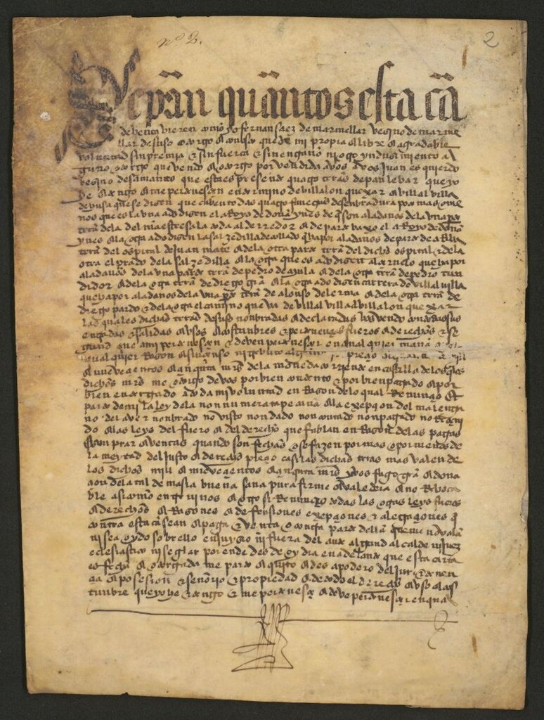 Miniatura de Oarin para juan esqueirdo bezyno de Samames [i.e.San Mamés de Burgos] de las tierras que [ilegible]de ferna saco de marmellar en [ilegible]