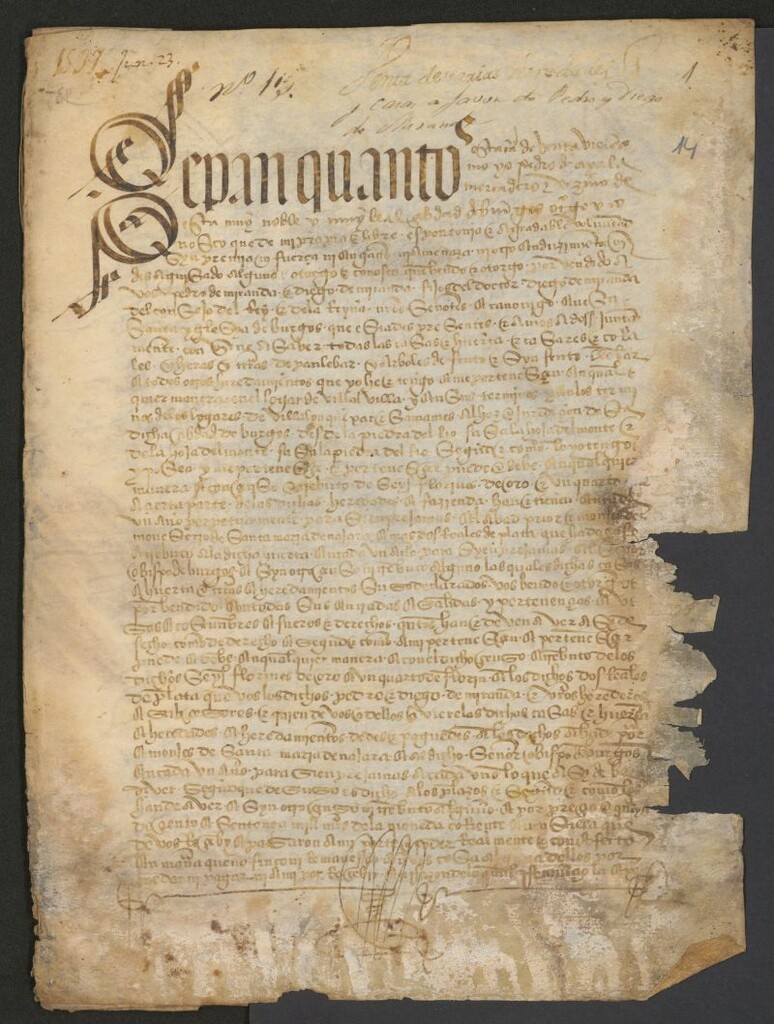Miniatura de Sepan quantos esta carta de benta bieren como yo pedro de Ayala mirandero[