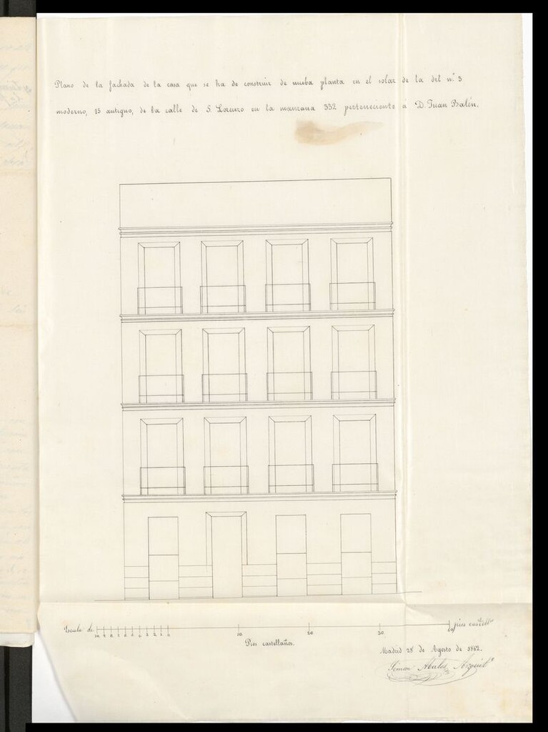 Miniatura de D. Juan Balín, dueño de la casa nº 3, moderno, 15 antiguo manzana 332., en la calle de S. Lorenzo, solicitando licencia para construirla de nueva planta.