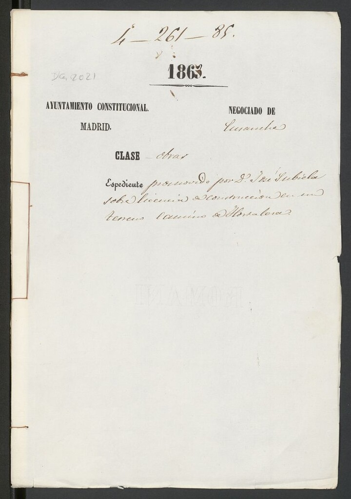Miniatura de D. José Subiela, sobre licencia de construcción de un terreno Camino de Hortaleza.