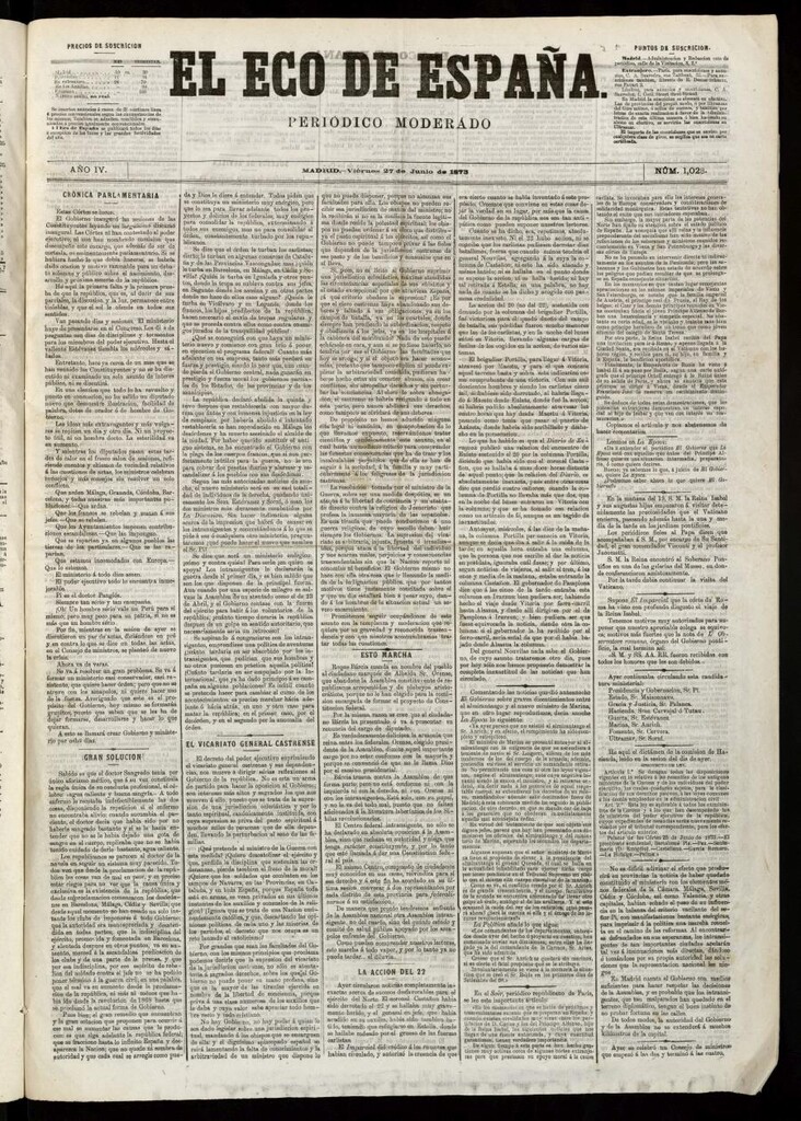 Miniatura de El Eco de España del 27 de junio de 1873