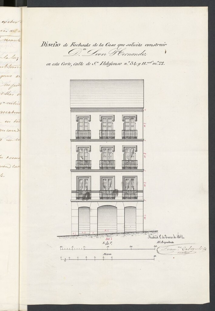 Miniatura de D. León Hernández, en solicitud de licencia para edificar en la calle de s. Ildefonso nº 34 moderno, de la manzana 22.