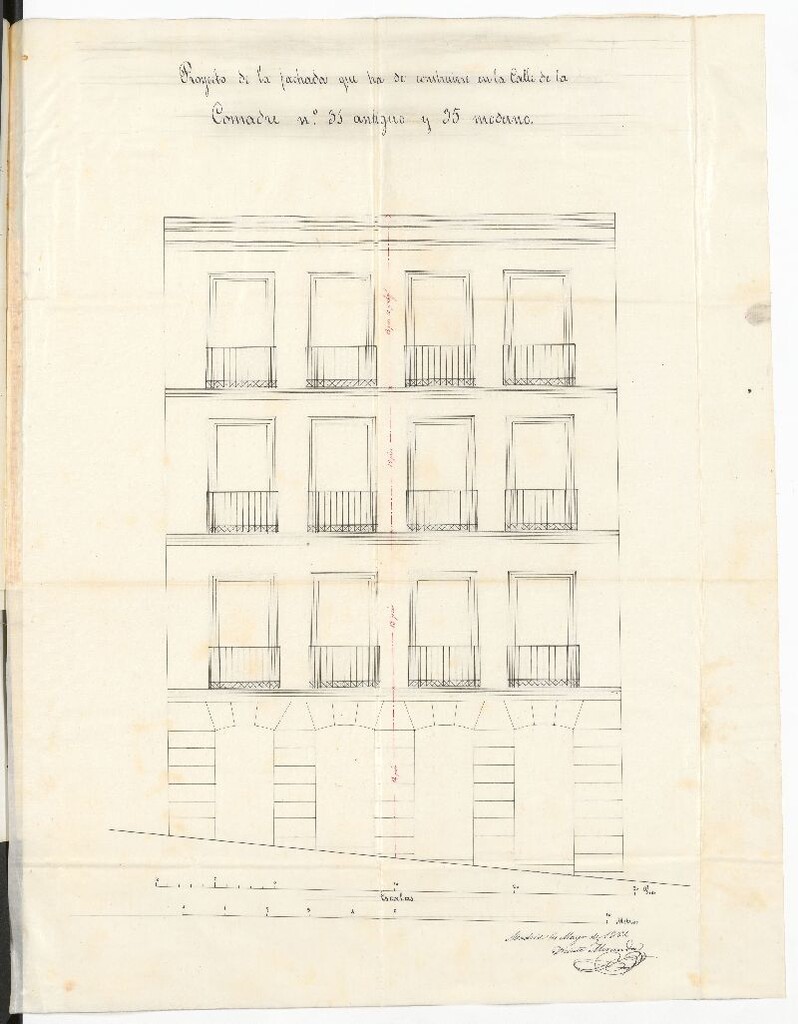 Miniatura de D. Juan Entrambasaguas, en solicitud de licencia para construcción de nueva planta la casa de su propiedad  calle de las Comadres, nº 35.