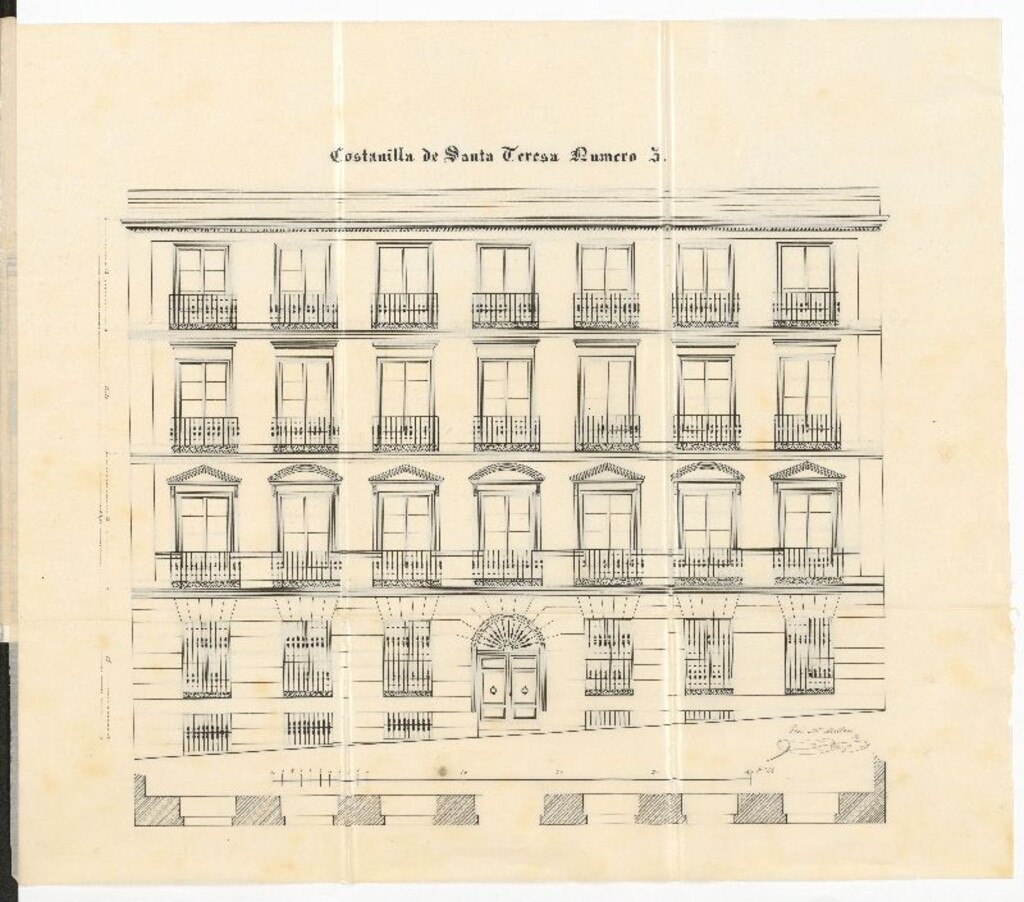 Miniatura de D. Francisco de Paula Mellado, en solicitud de licencia para construir sus casas sitas en la calle del Barquillo nºs 36 y 38, con vuelta a la Costanilla de Sta. Teresa nºs 1 y 3.