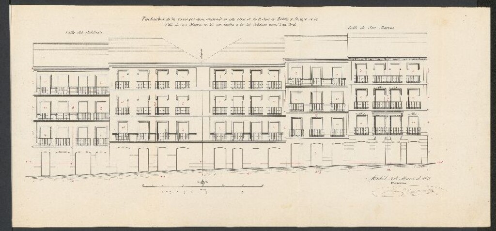Miniatura de D. José Robles y Postigo, para construir de nueva planta la casa de su propiedad, sita en la calle de S. Marcos, nº 24, con vuelta a la del Soldado, nº 7 de la manzana 306.