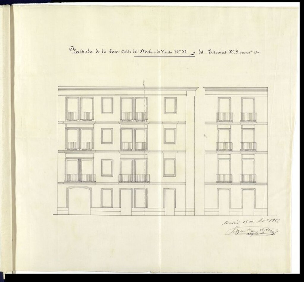 Miniatura de D. Ignacio Milla, en solicitud de licencia  para construir de nueva planta la casa de su propiedad, sita en la calle del Escorial nº 8, con vuelta a la del Molino de Viento, nº 32, manzana 450.