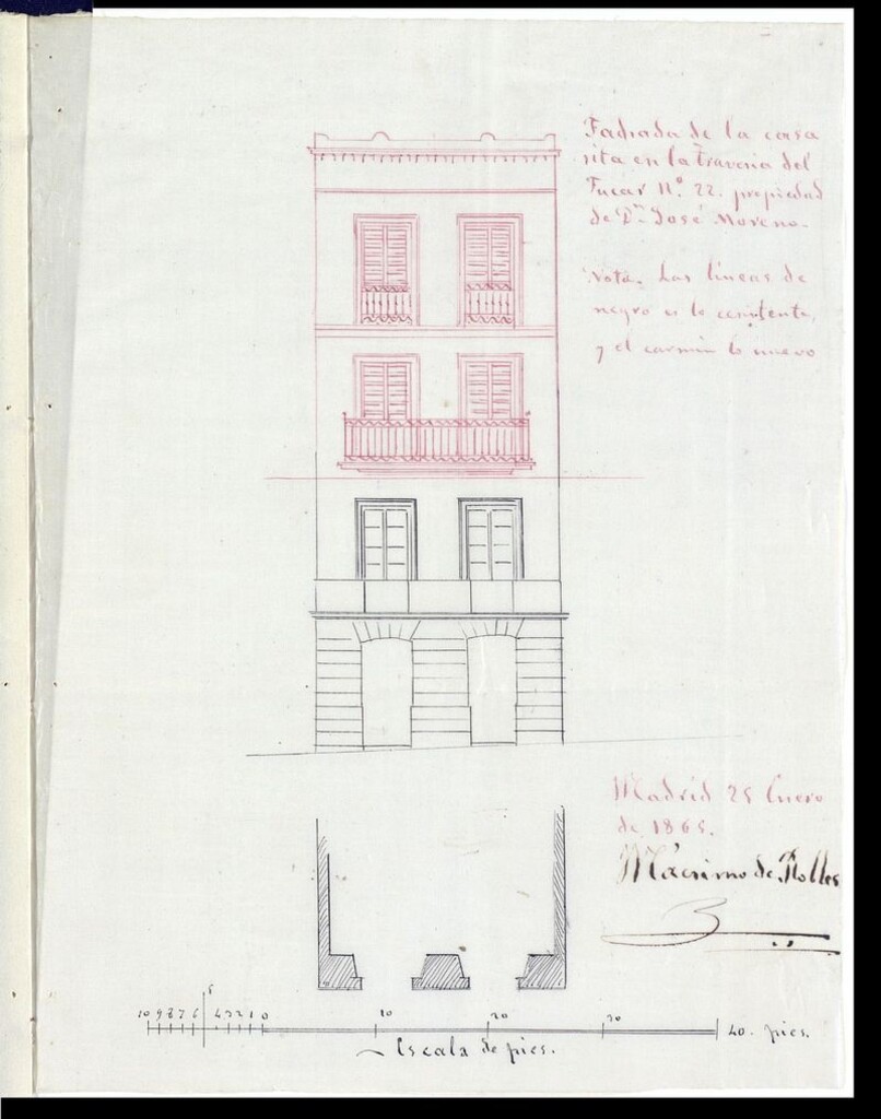 Miniatura de D. José Moreno, en solicitud de licencia para construir la edificación de su casa calle de la Travesía del Fúcar nº 22, piso 3º.