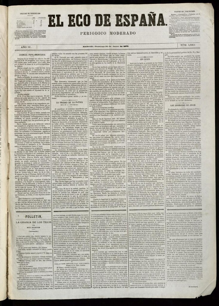 Miniatura de El Eco de España del 29 de junio de 1873