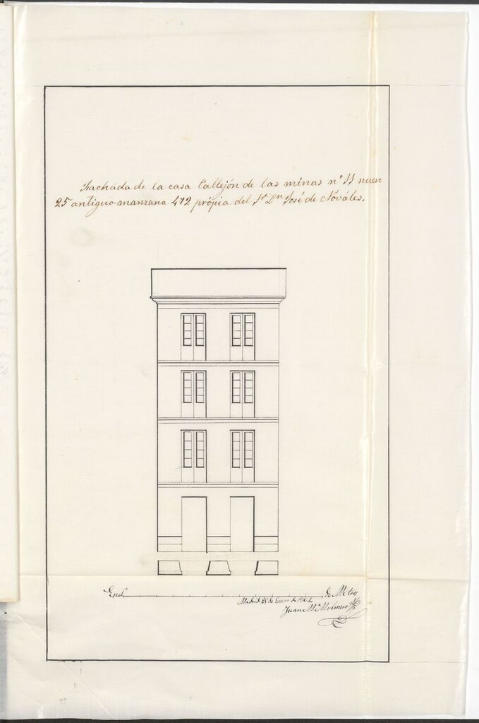 Miniatura de D. Antonio Lozano en nombre de D. José de Novales, en solicitud de licencia para construir de nueva planta la casa calle de las Minas nº 11 nuevo, manzana 472.
