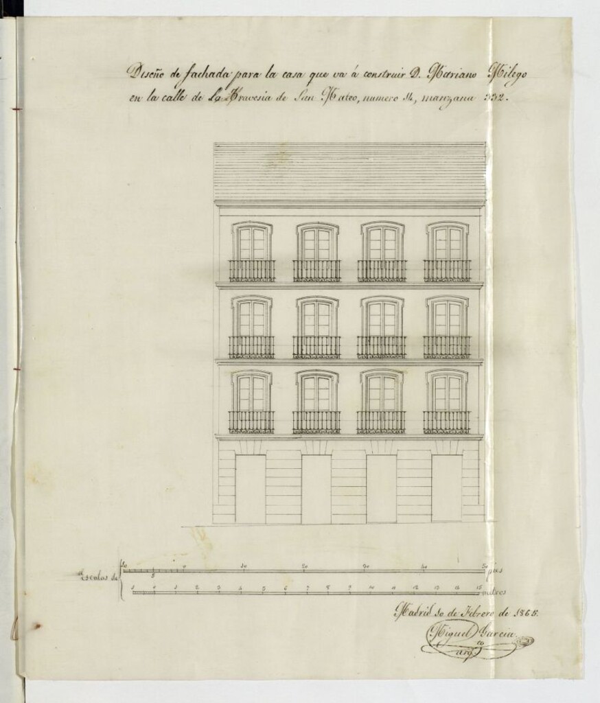 Miniatura de D. Mariano Milego, en solicitud de licencia para construir de nueva planta la casa de su propiedad, sita en la Travesía de S. Mateo, nº 14 de la manzana 332.