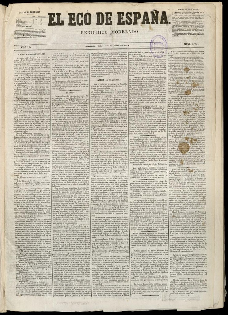 Miniatura de El Eco de España del 1 de julio de 1873