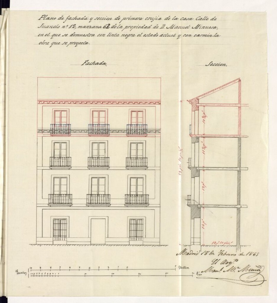 Miniatura de D. Manuel Minuesa, en solicitud de licencia para levantar un 3er piso en su casa calle Juanelo, nº 19 moderno, manzana 62.