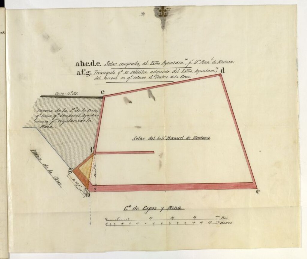 Miniatura de D. Manuel de Ventosa, para edificar en el solar calle de Espoz y Mina, nº 33, con vuelta a la Plazuela de la Cruz.