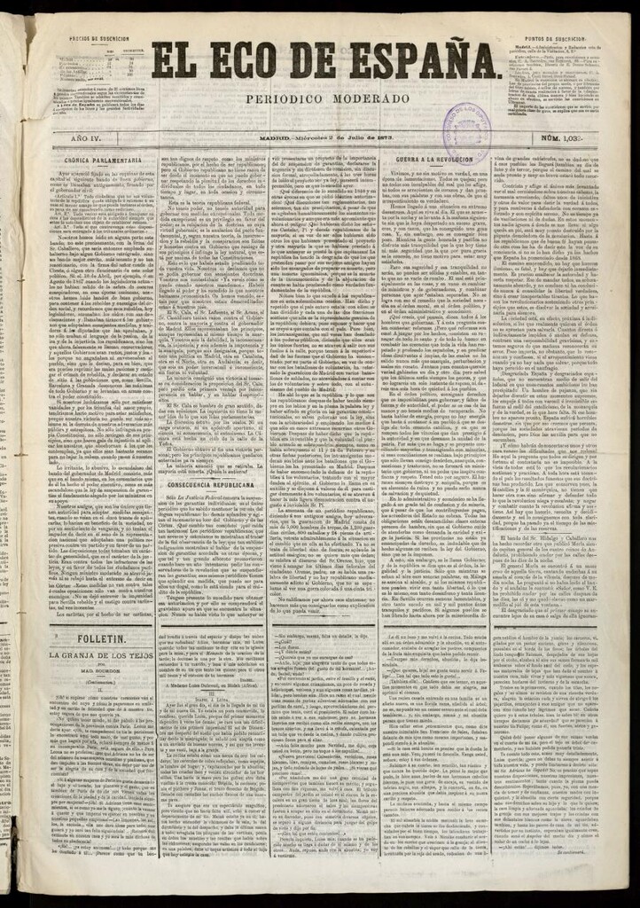 Miniatura de El Eco de España del 2 de julio de 1873