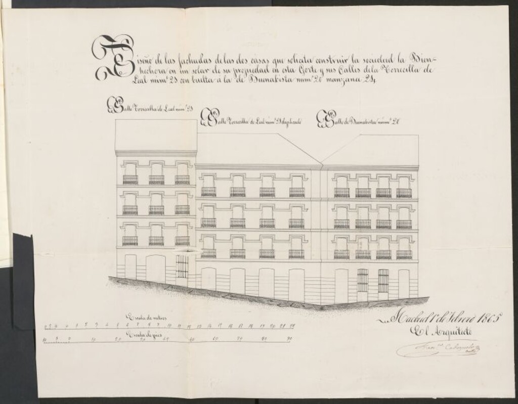 Miniatura de Excmo. Sr. D. Anselmo de Blaser, como Director  Gral. de la Sociedad La Bienhechora, en solicitud de licencia para construir de nueva planta, la casa sita en la calle de la Torrecilla del Leal, nº 21 y 23, con vuelta a la de Buenavista, nº 20, manzana 24.