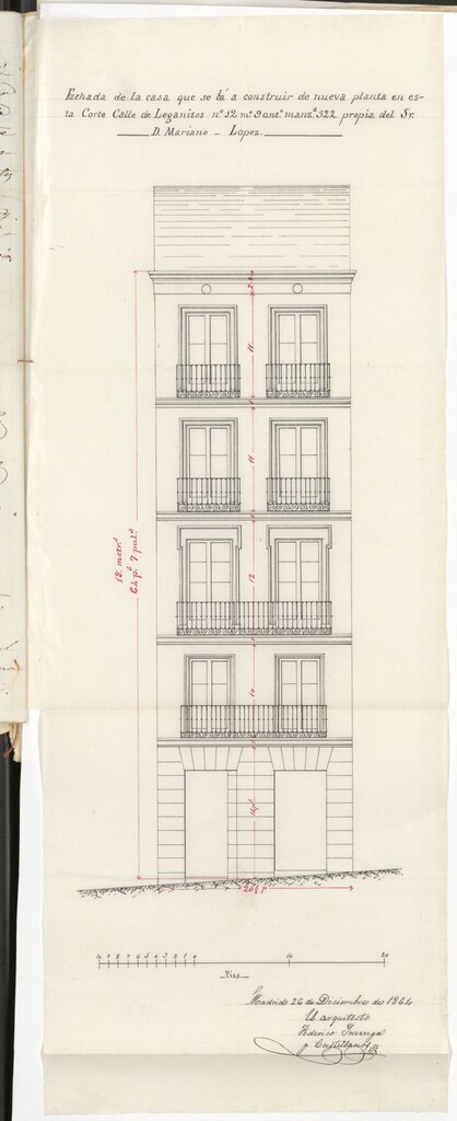 Miniatura de D. Mariano López, en solicitud de licencia, para construir de nueva planta su casa calle de Leganitos nº 12, manzana 522.